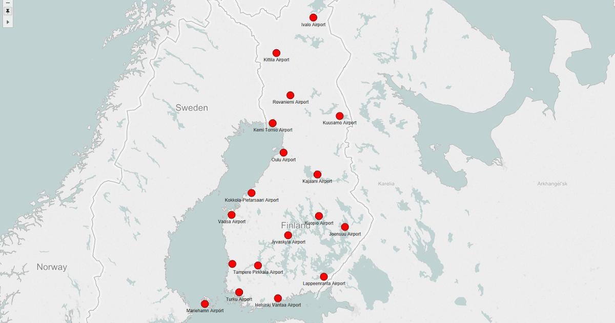 Kartes Somijas lidostām,