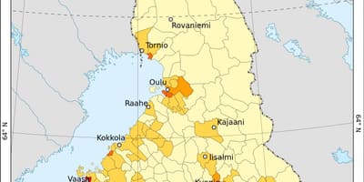 Somijā iedzīvotāju blīvums karte